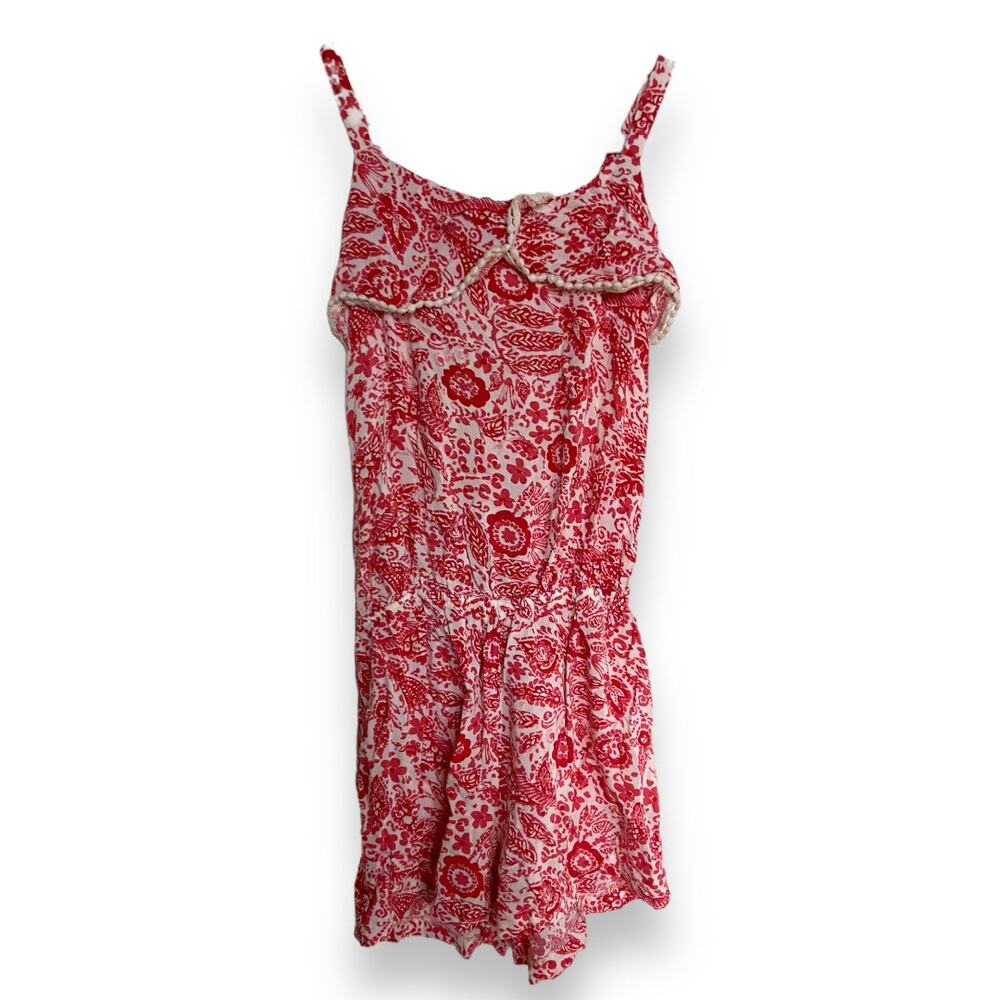 Xhilaration Girls Romper Size L‎ 10 12 Red White Floral Paisley Boho